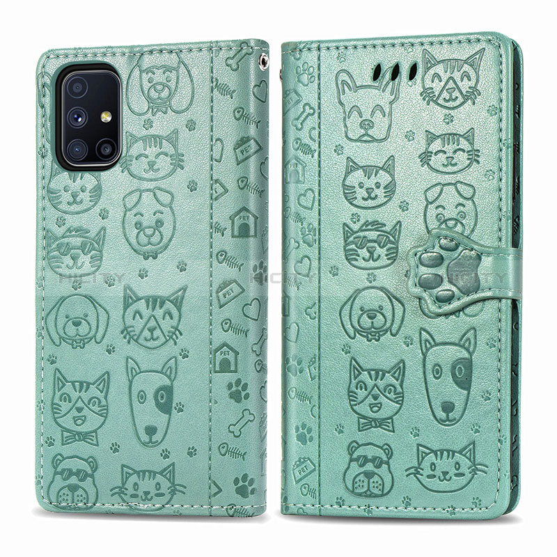 Coque Portefeuille Motif Fantaisie Livre Cuir Etui Clapet S03D pour Samsung Galaxy M51 Vert Plus