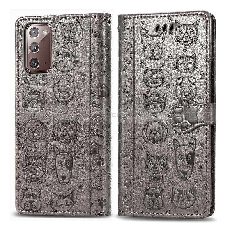 Coque Portefeuille Motif Fantaisie Livre Cuir Etui Clapet S03D pour Samsung Galaxy Note 20 5G Gris Plus