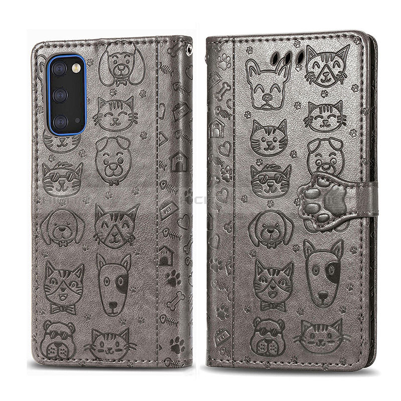 Coque Portefeuille Motif Fantaisie Livre Cuir Etui Clapet S03D pour Samsung Galaxy S20 5G Gris Plus