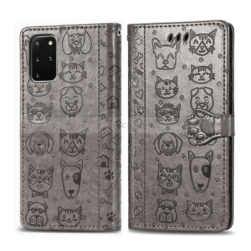 Coque Portefeuille Motif Fantaisie Livre Cuir Etui Clapet S03D pour Samsung Galaxy S20 Plus 5G Gris Plus