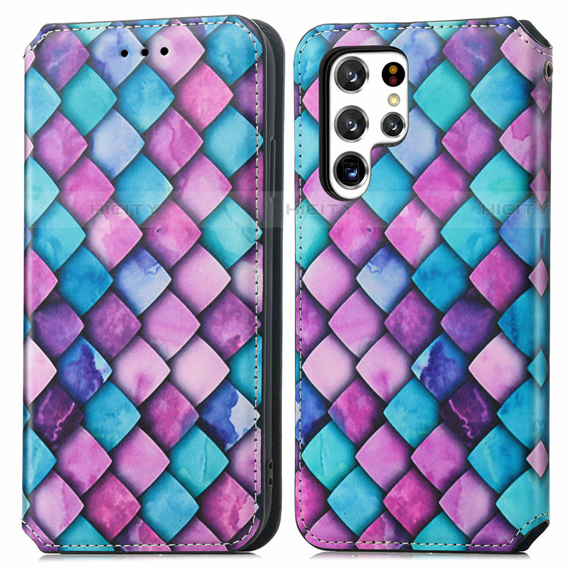 Coque Portefeuille Motif Fantaisie Livre Cuir Etui Clapet S03D pour Samsung Galaxy S21 Ultra 5G Violet Plus