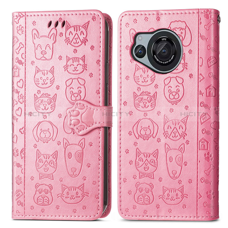 Coque Portefeuille Motif Fantaisie Livre Cuir Etui Clapet S03D pour Sharp Aquos R8s Rose Plus