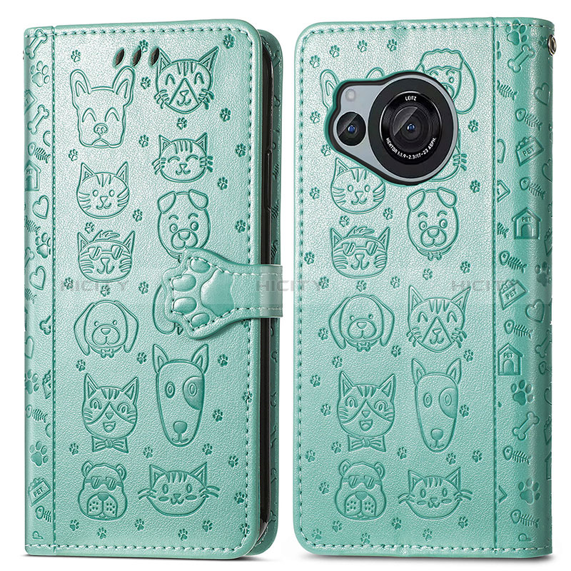 Coque Portefeuille Motif Fantaisie Livre Cuir Etui Clapet S03D pour Sharp Aquos R8s Vert Plus