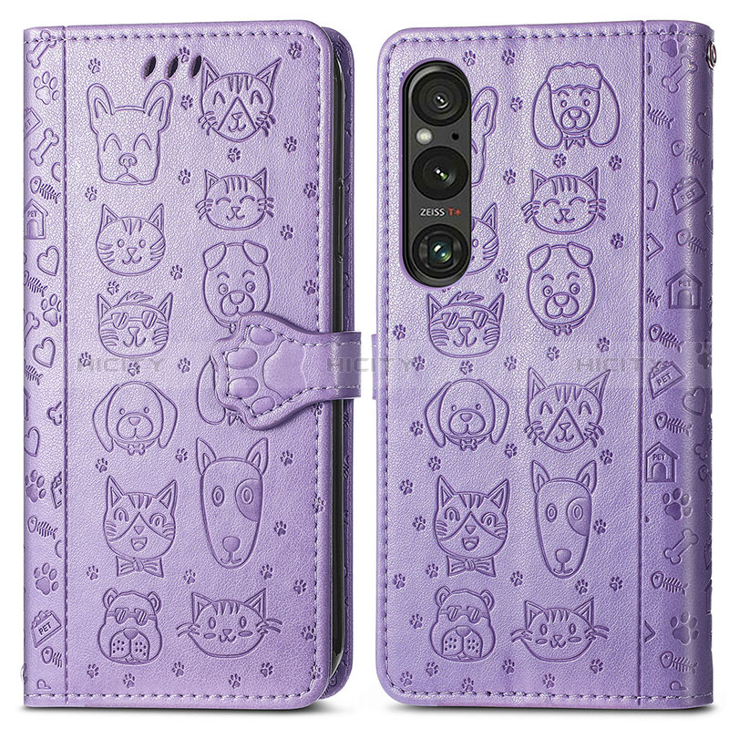 Coque Portefeuille Motif Fantaisie Livre Cuir Etui Clapet S03D pour Sony Xperia 1 V Violet Plus