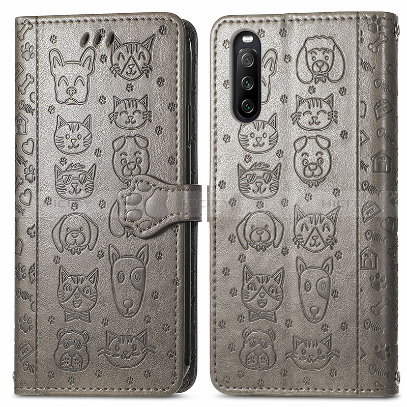 Coque Portefeuille Motif Fantaisie Livre Cuir Etui Clapet S03D pour Sony Xperia 10 III Gris Plus