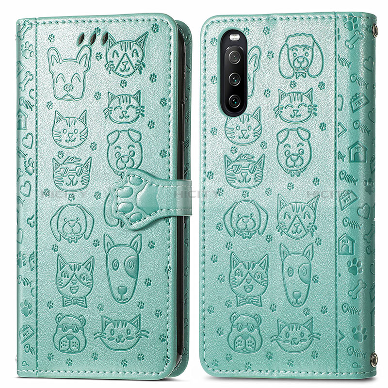 Coque Portefeuille Motif Fantaisie Livre Cuir Etui Clapet S03D pour Sony Xperia 10 III Vert Plus