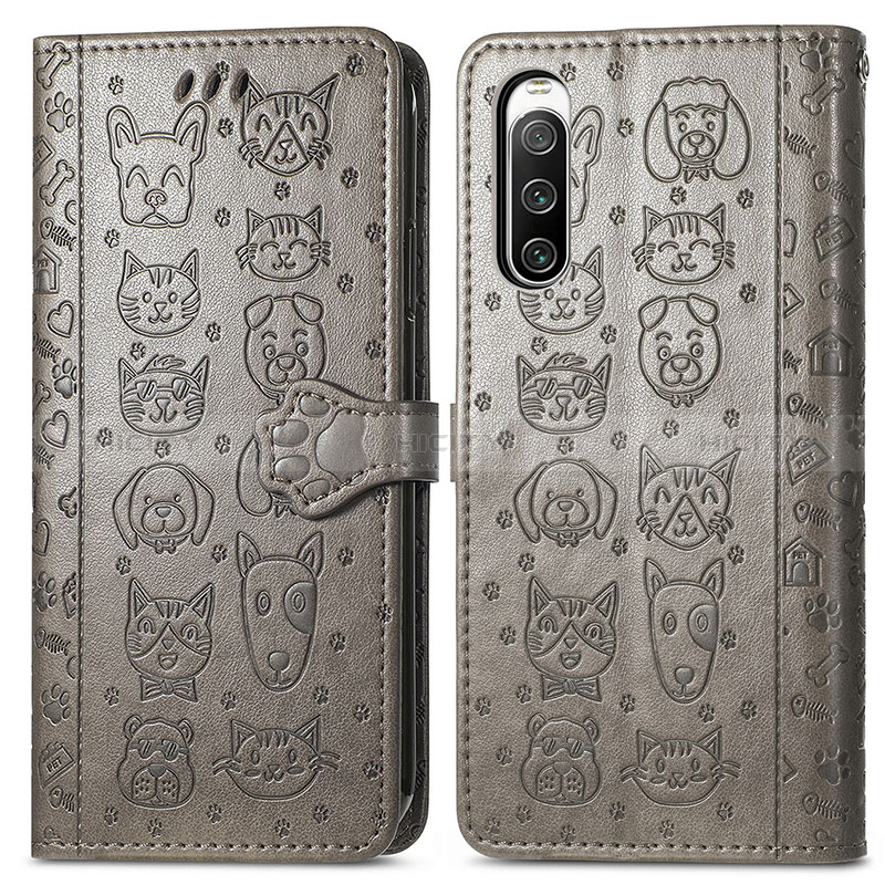 Coque Portefeuille Motif Fantaisie Livre Cuir Etui Clapet S03D pour Sony Xperia 10 IV Gris Plus