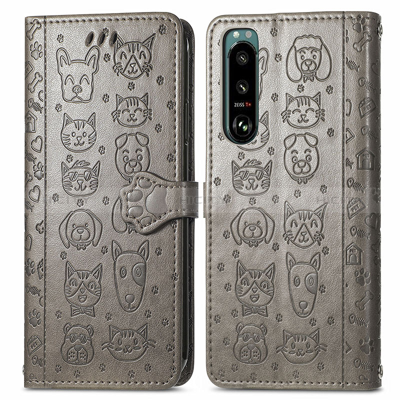 Coque Portefeuille Motif Fantaisie Livre Cuir Etui Clapet S03D pour Sony Xperia 5 III Gris Plus