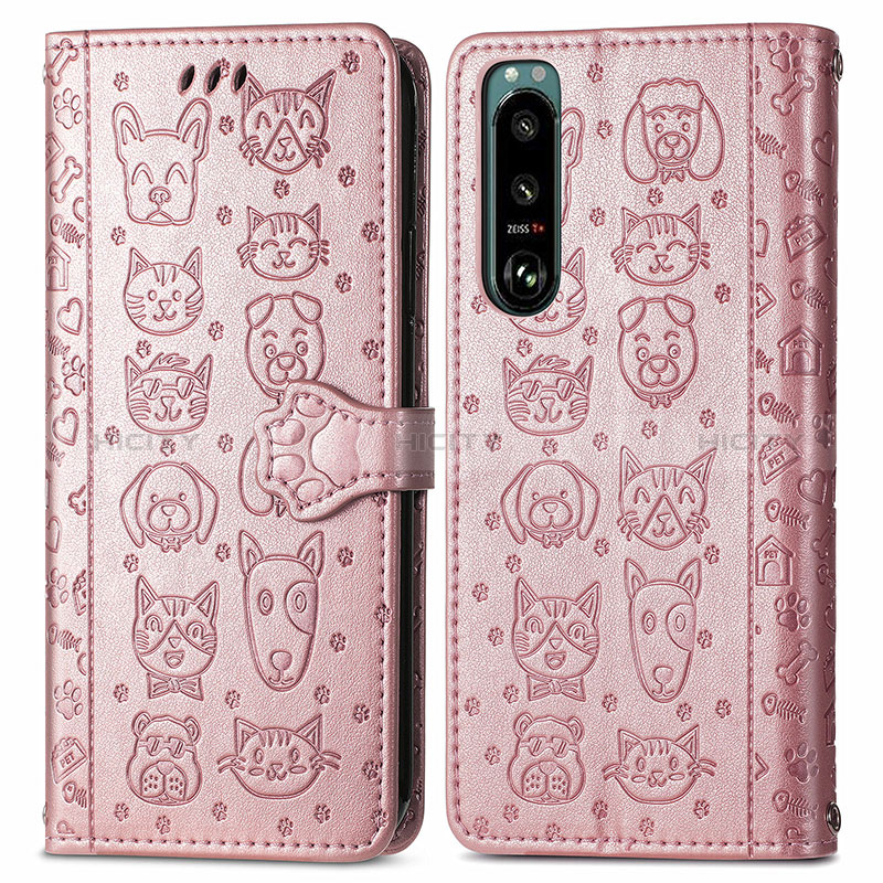 Coque Portefeuille Motif Fantaisie Livre Cuir Etui Clapet S03D pour Sony Xperia 5 III Or Rose Plus