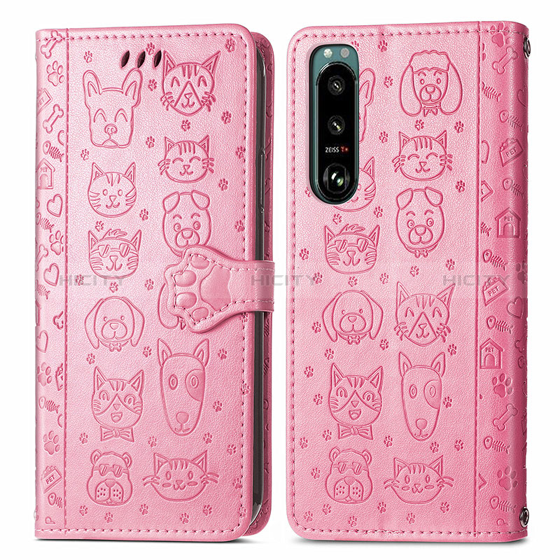 Coque Portefeuille Motif Fantaisie Livre Cuir Etui Clapet S03D pour Sony Xperia 5 III SO-53B Rose Plus