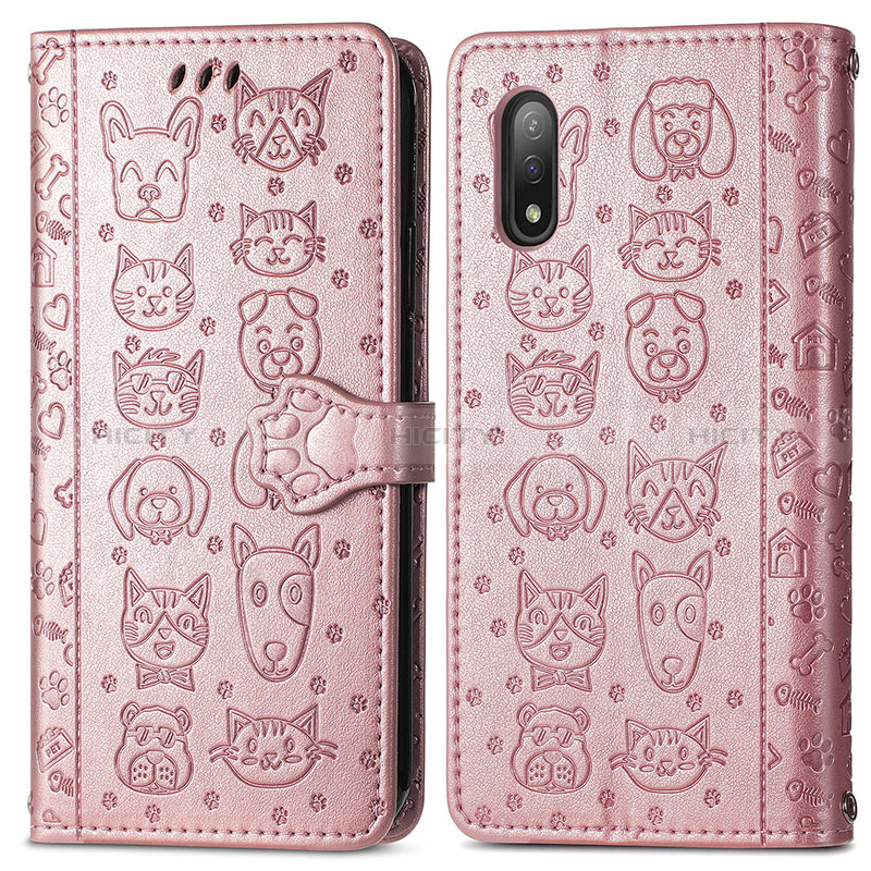 Coque Portefeuille Motif Fantaisie Livre Cuir Etui Clapet S03D pour Sony Xperia Ace II Or Rose Plus