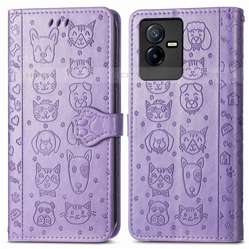 Coque Portefeuille Motif Fantaisie Livre Cuir Etui Clapet S03D pour Vivo iQOO Z6x Violet Plus