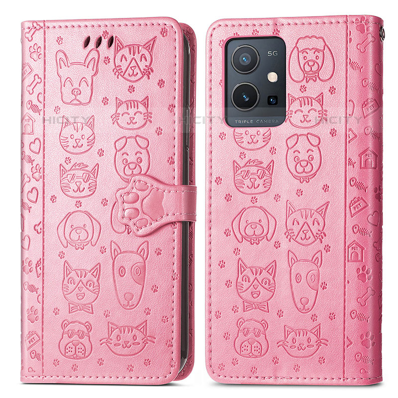 Coque Portefeuille Motif Fantaisie Livre Cuir Etui Clapet S03D pour Vivo T1 5G India Rose Plus