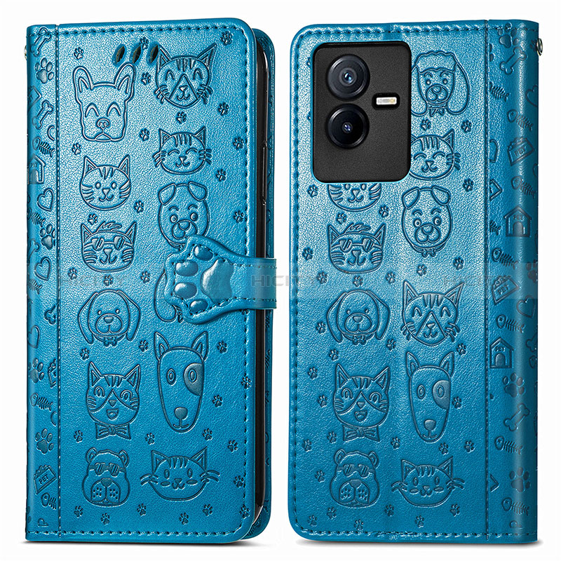 Coque Portefeuille Motif Fantaisie Livre Cuir Etui Clapet S03D pour Vivo T2x 5G Bleu Plus