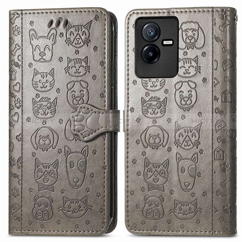 Coque Portefeuille Motif Fantaisie Livre Cuir Etui Clapet S03D pour Vivo T2x 5G Gris Plus