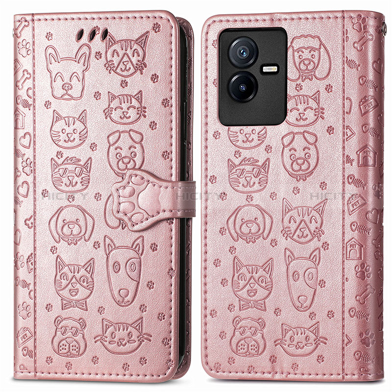 Coque Portefeuille Motif Fantaisie Livre Cuir Etui Clapet S03D pour Vivo T2x 5G Or Rose Plus