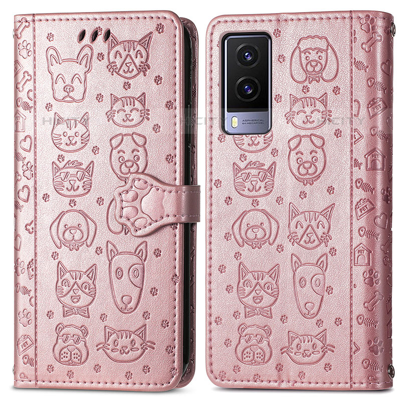 Coque Portefeuille Motif Fantaisie Livre Cuir Etui Clapet S03D pour Vivo V21e 5G Or Rose Plus