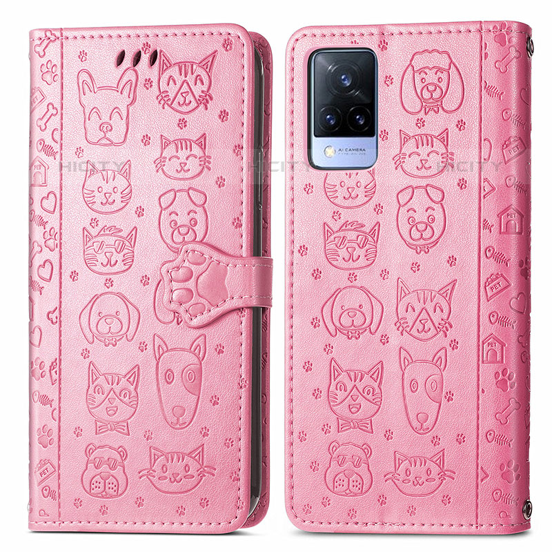 Coque Portefeuille Motif Fantaisie Livre Cuir Etui Clapet S03D pour Vivo V21s 5G Rose Plus