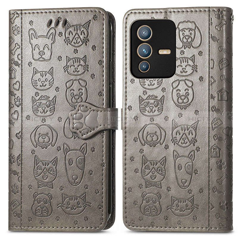 Coque Portefeuille Motif Fantaisie Livre Cuir Etui Clapet S03D pour Vivo V23 Pro 5G Gris Plus