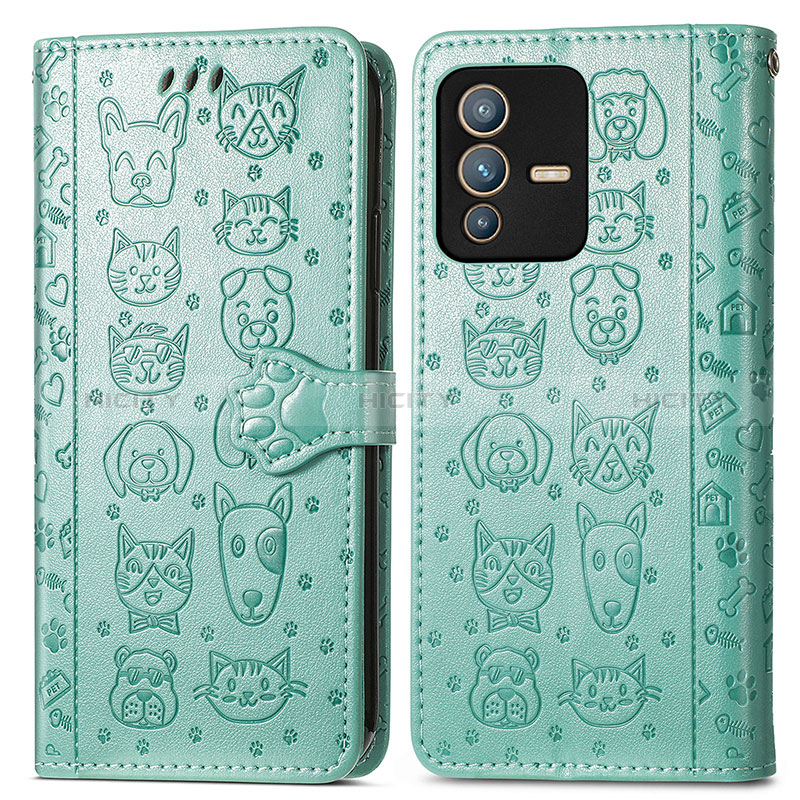 Coque Portefeuille Motif Fantaisie Livre Cuir Etui Clapet S03D pour Vivo V23 Pro 5G Vert Plus