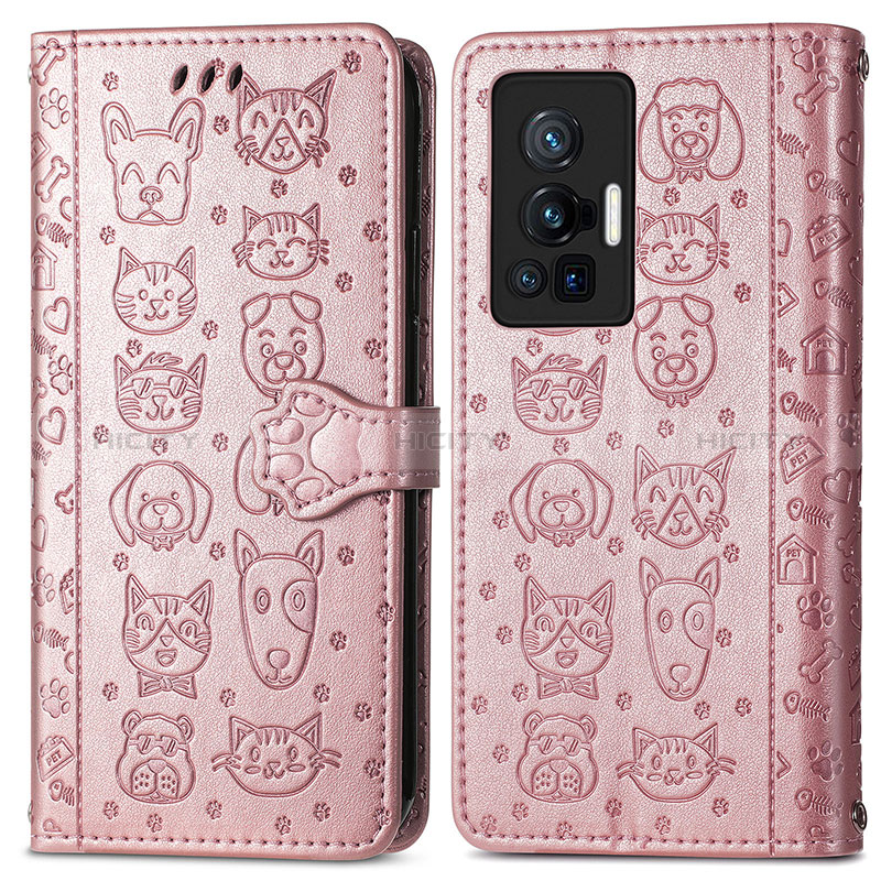 Coque Portefeuille Motif Fantaisie Livre Cuir Etui Clapet S03D pour Vivo X70 Pro 5G Or Rose Plus