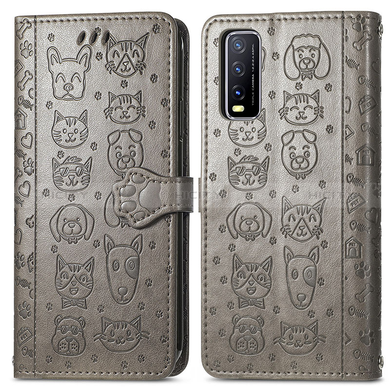 Coque Portefeuille Motif Fantaisie Livre Cuir Etui Clapet S03D pour Vivo Y11s Gris Plus