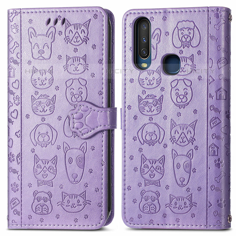 Coque Portefeuille Motif Fantaisie Livre Cuir Etui Clapet S03D pour Vivo Y12 Violet Plus