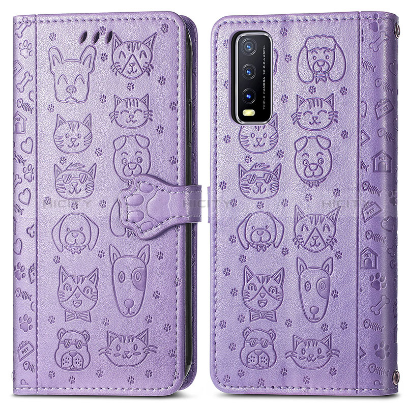 Coque Portefeuille Motif Fantaisie Livre Cuir Etui Clapet S03D pour Vivo Y12s (2021) Violet Plus