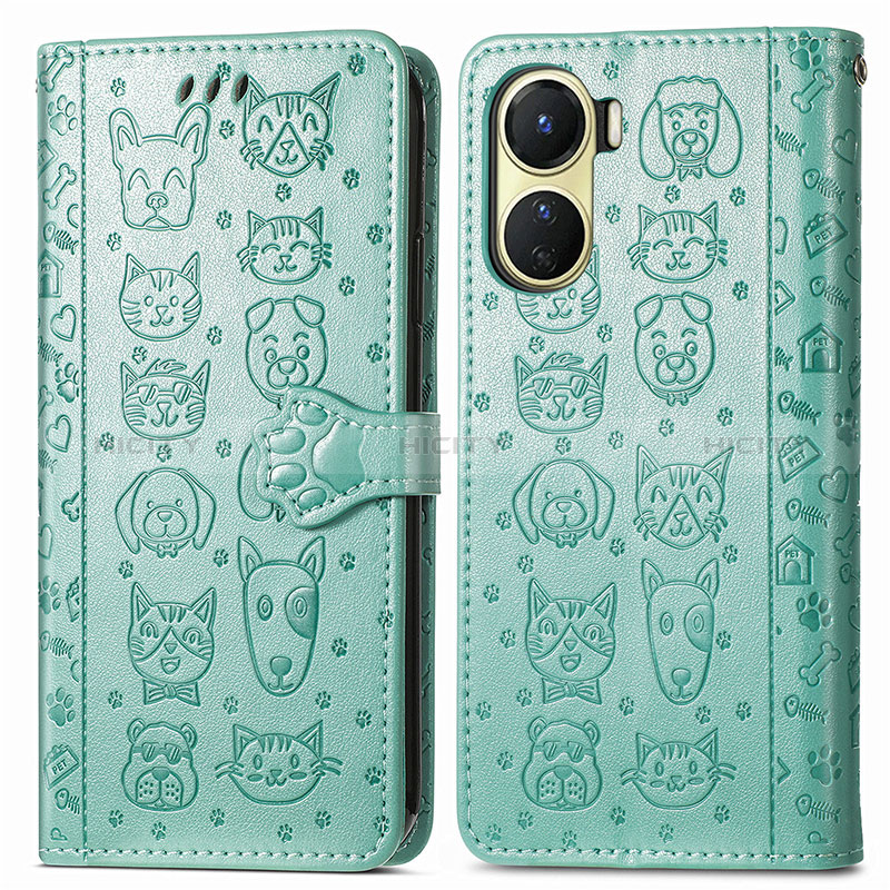 Coque Portefeuille Motif Fantaisie Livre Cuir Etui Clapet S03D pour Vivo Y16 Vert Plus