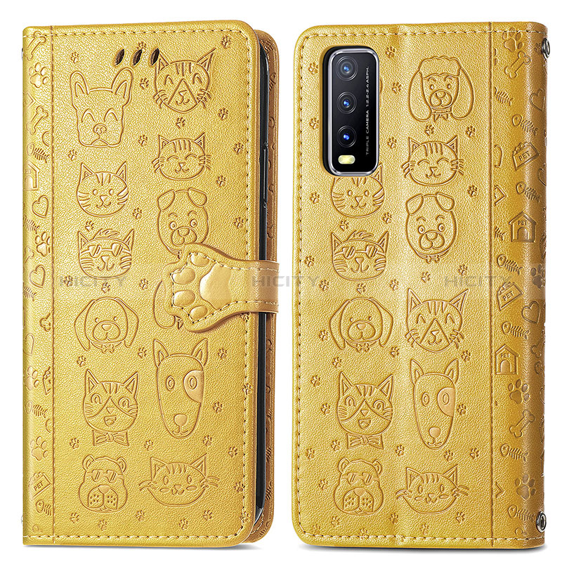 Coque Portefeuille Motif Fantaisie Livre Cuir Etui Clapet S03D pour Vivo Y20G Jaune Plus