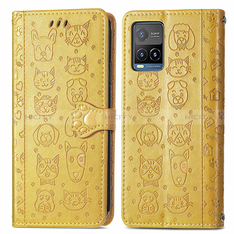 Coque Portefeuille Motif Fantaisie Livre Cuir Etui Clapet S03D pour Vivo Y21a Jaune Plus