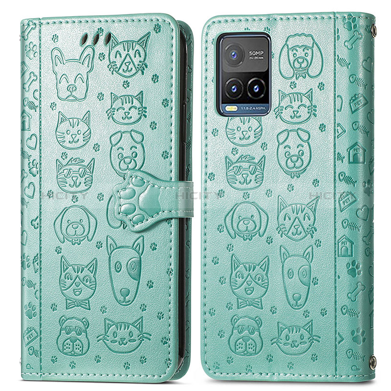 Coque Portefeuille Motif Fantaisie Livre Cuir Etui Clapet S03D pour Vivo Y21G Vert Plus