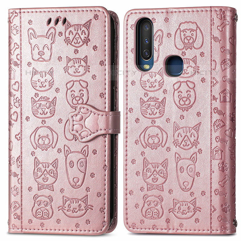 Coque Portefeuille Motif Fantaisie Livre Cuir Etui Clapet S03D pour Vivo Y3 Or Rose Plus