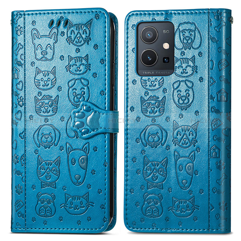 Coque Portefeuille Motif Fantaisie Livre Cuir Etui Clapet S03D pour Vivo Y30 5G Bleu Plus