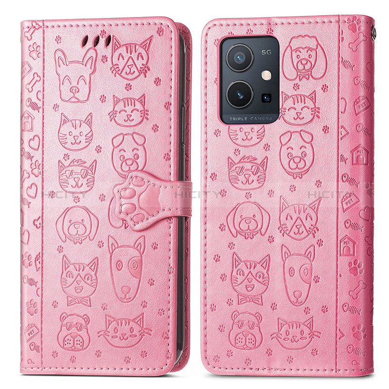 Coque Portefeuille Motif Fantaisie Livre Cuir Etui Clapet S03D pour Vivo Y33e 5G Rose Plus