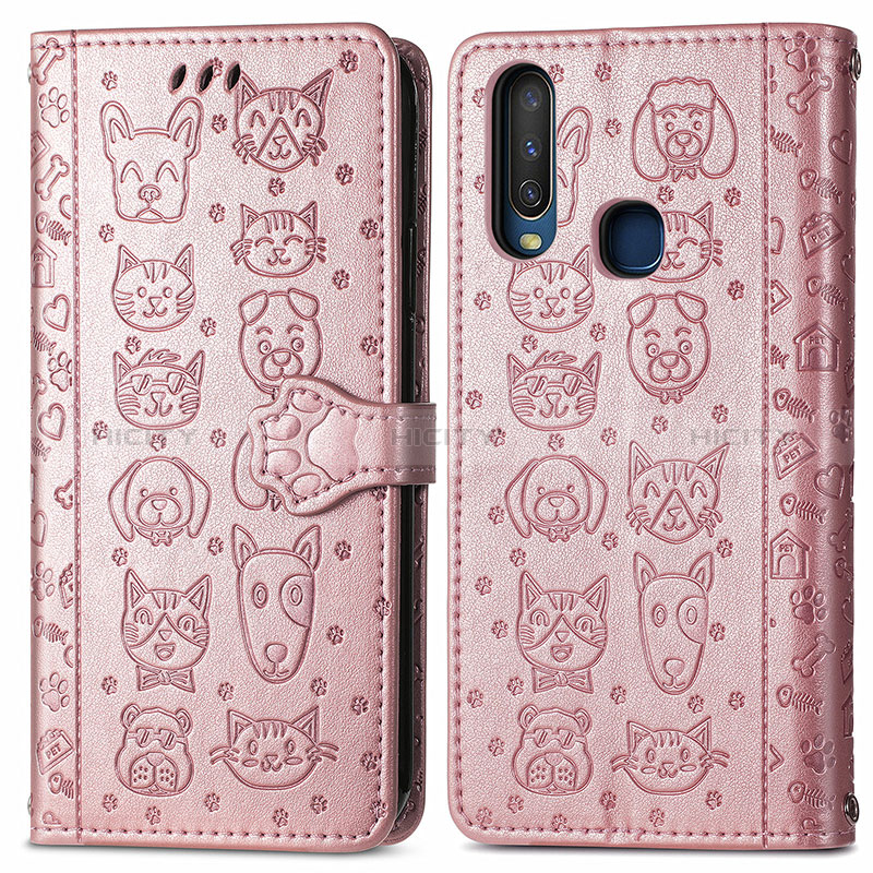 Coque Portefeuille Motif Fantaisie Livre Cuir Etui Clapet S03D pour Vivo Y3s Or Rose Plus