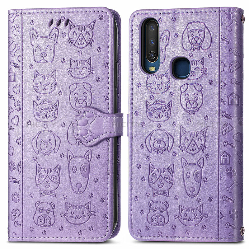 Coque Portefeuille Motif Fantaisie Livre Cuir Etui Clapet S03D pour Vivo Y3s Violet Plus