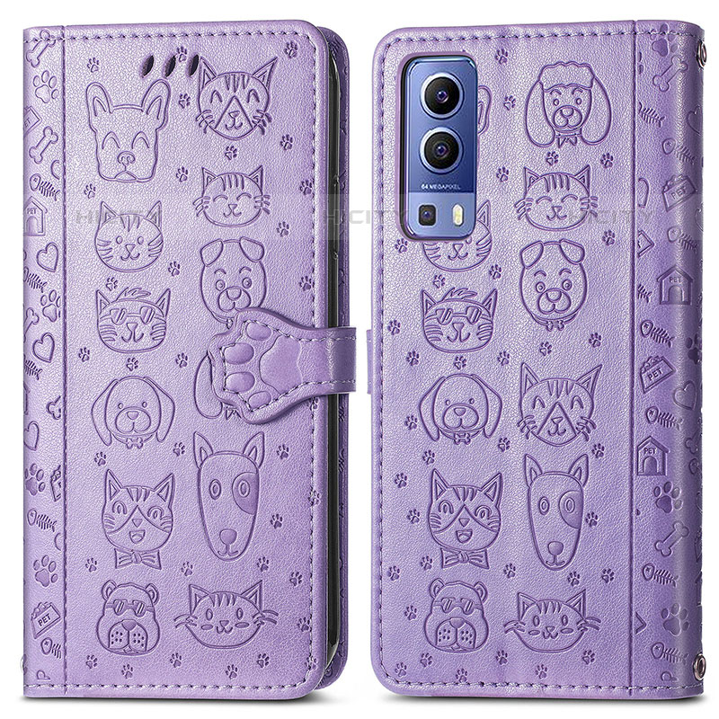 Coque Portefeuille Motif Fantaisie Livre Cuir Etui Clapet S03D pour Vivo Y52 5G Violet Plus