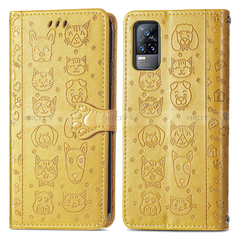 Coque Portefeuille Motif Fantaisie Livre Cuir Etui Clapet S03D pour Vivo Y73 (2021) Jaune Plus