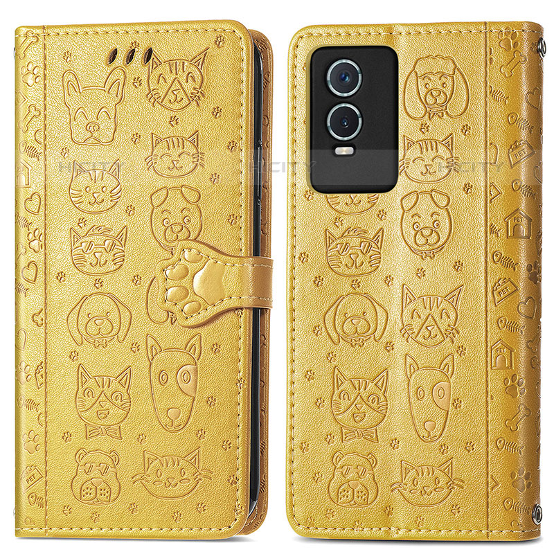 Coque Portefeuille Motif Fantaisie Livre Cuir Etui Clapet S03D pour Vivo Y74s 5G Jaune Plus