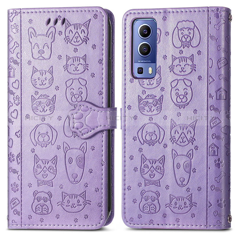 Coque Portefeuille Motif Fantaisie Livre Cuir Etui Clapet S03D pour Vivo Y75s 5G Violet Plus