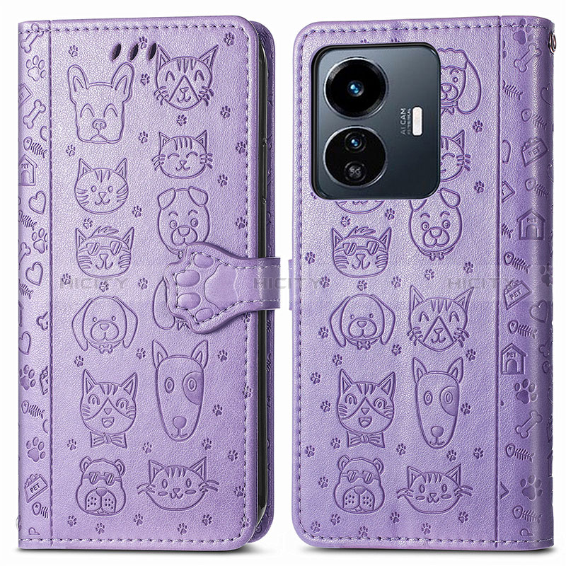 Coque Portefeuille Motif Fantaisie Livre Cuir Etui Clapet S03D pour Vivo Y77 5G Violet Plus