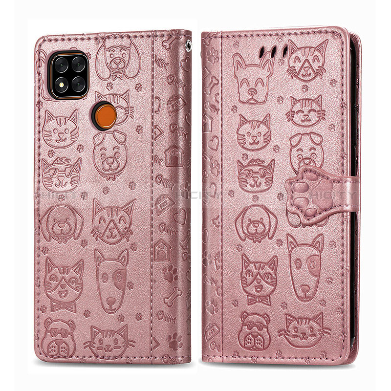 Coque Portefeuille Motif Fantaisie Livre Cuir Etui Clapet S03D pour Xiaomi POCO C3 Or Rose Plus