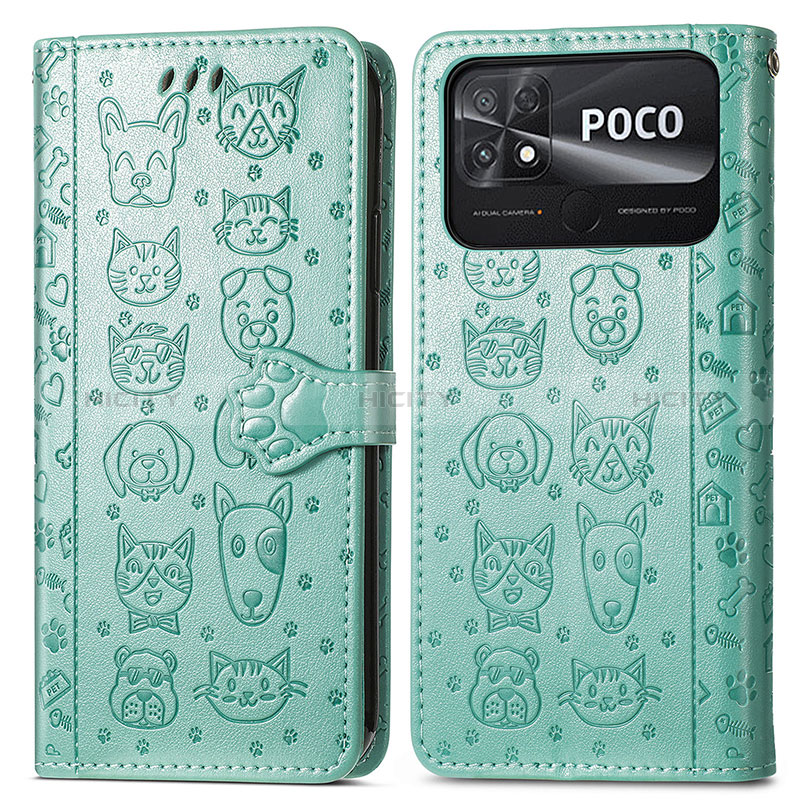 Coque Portefeuille Motif Fantaisie Livre Cuir Etui Clapet S03D pour Xiaomi Poco C40 Vert Plus