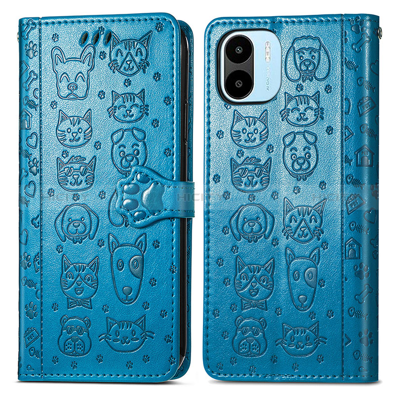 Coque Portefeuille Motif Fantaisie Livre Cuir Etui Clapet S03D pour Xiaomi Poco C51 Bleu Plus