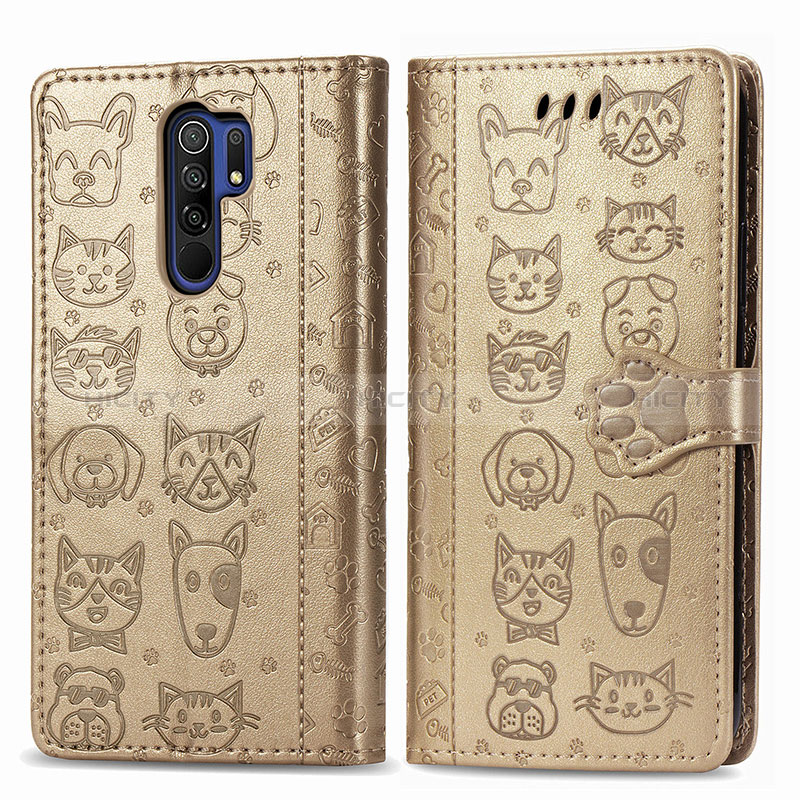 Coque Portefeuille Motif Fantaisie Livre Cuir Etui Clapet S03D pour Xiaomi Poco M2 Or Plus