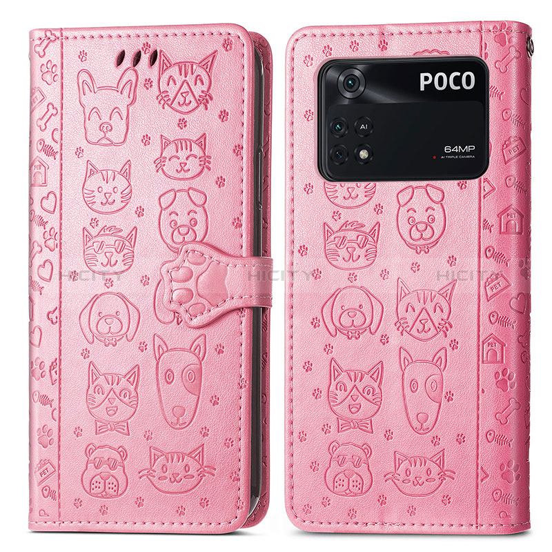 Coque Portefeuille Motif Fantaisie Livre Cuir Etui Clapet S03D pour Xiaomi Poco M4 Pro 4G Or Rose Plus