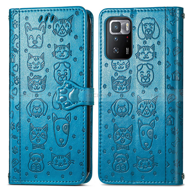 Coque Portefeuille Motif Fantaisie Livre Cuir Etui Clapet S03D pour Xiaomi Poco X3 GT 5G Bleu Plus