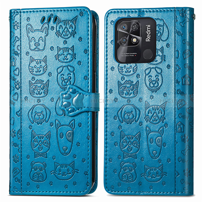 Coque Portefeuille Motif Fantaisie Livre Cuir Etui Clapet S03D pour Xiaomi Redmi 10C 4G Bleu Plus