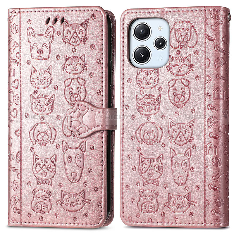 Coque Portefeuille Motif Fantaisie Livre Cuir Etui Clapet S03D pour Xiaomi Redmi 12 4G Or Rose Plus